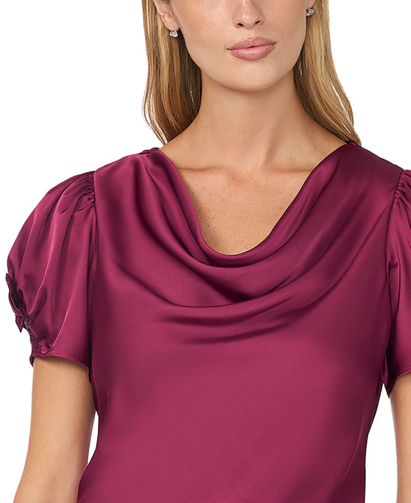 Women's Cowl Neck Bubble Short Sleeves Top