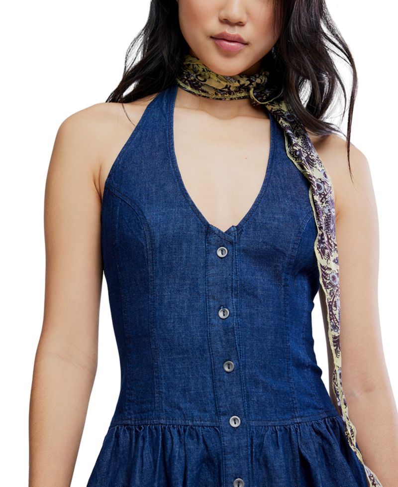 Women's Clean Break V-Neck Denim Cotton Mini Dress