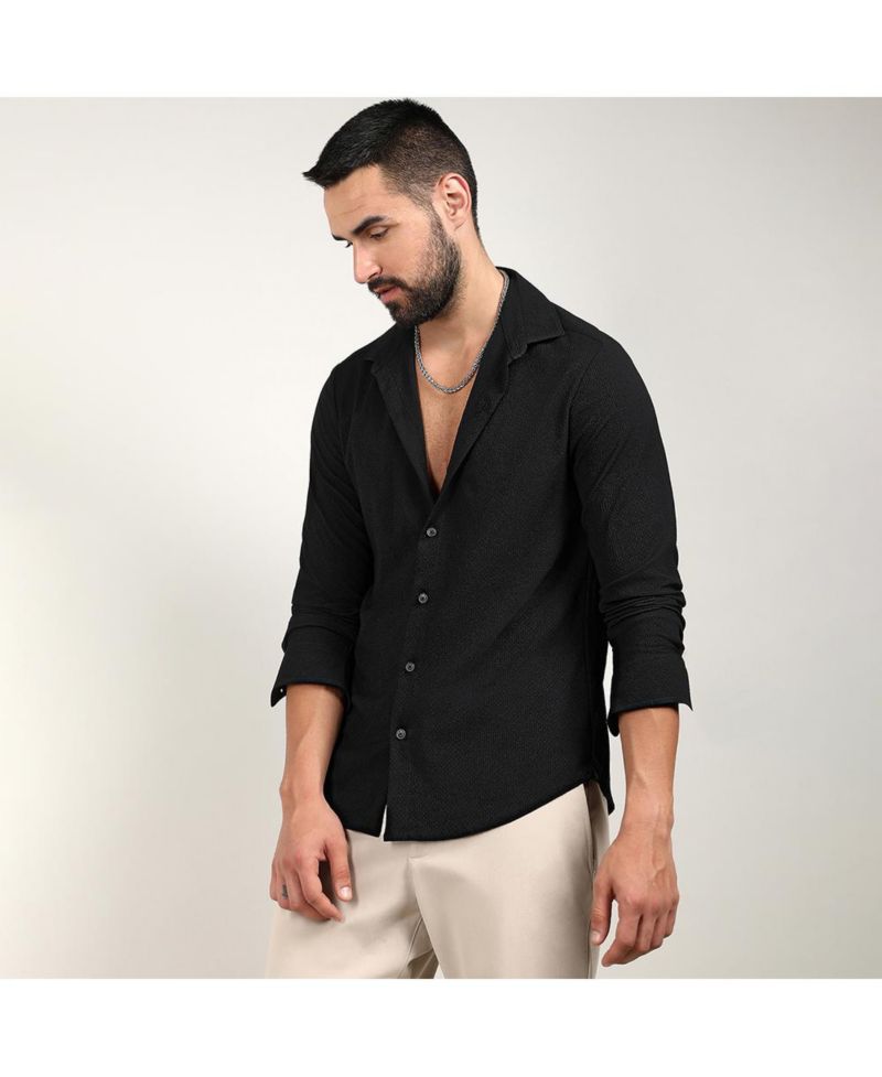Men's Midnight Black Embossed Micro Check Shirt