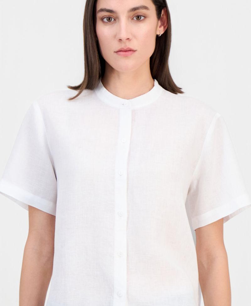 Women's Linen Mandarin-Collar Shirt