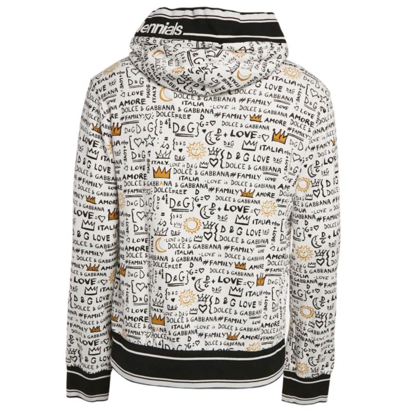 Men's White Graffiti Print Jersey Cotton Knit Sweatshirt