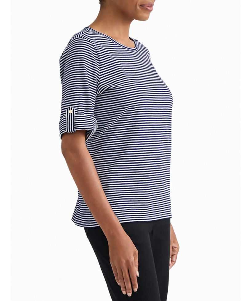 Women's Striped Elbow-Length Roll-Cuff T-Shirt