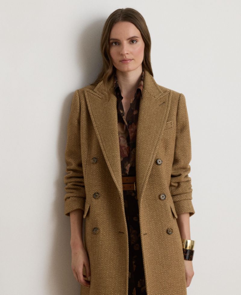 Women's Wool-Blend Double-Breasted Herringbone Coat
