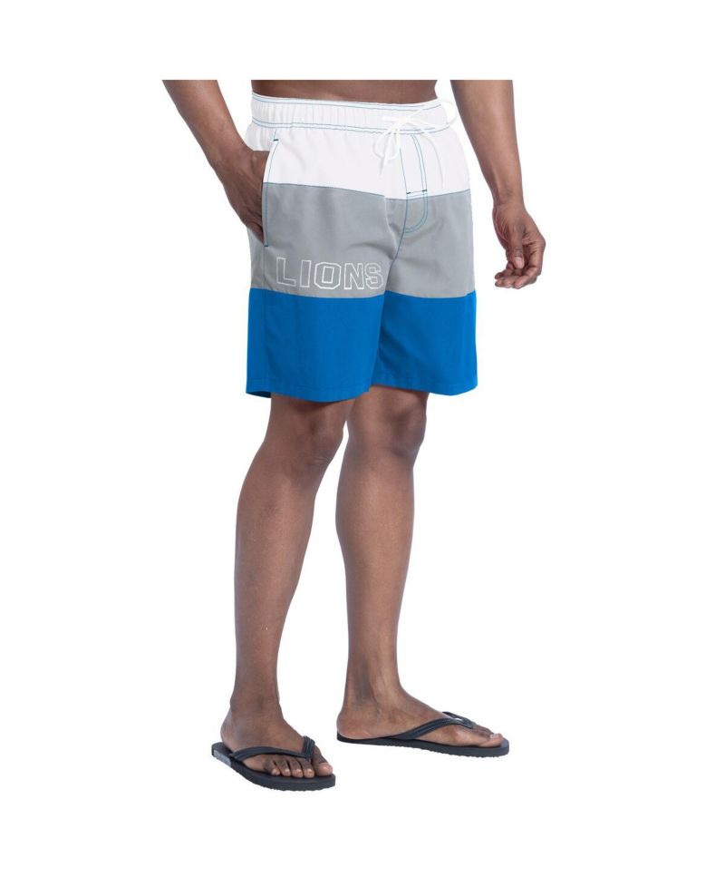 Men's Blue/Silver Detroit Lions Sunrise Volley Swim Shorts