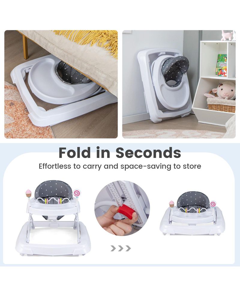 Baby Walker with Adjustable Heights, Foldable Frame, and Removable Seat