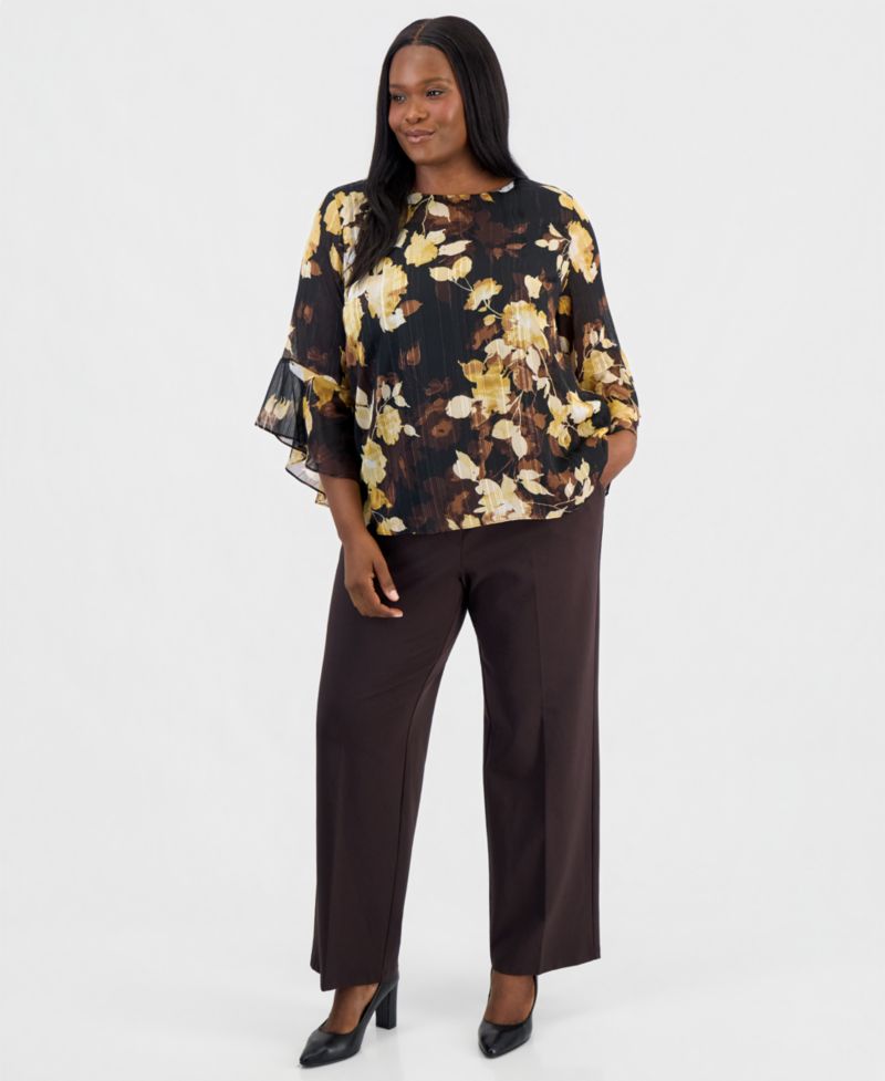Plus Size Floral Ruffled-Sleeve Blouse