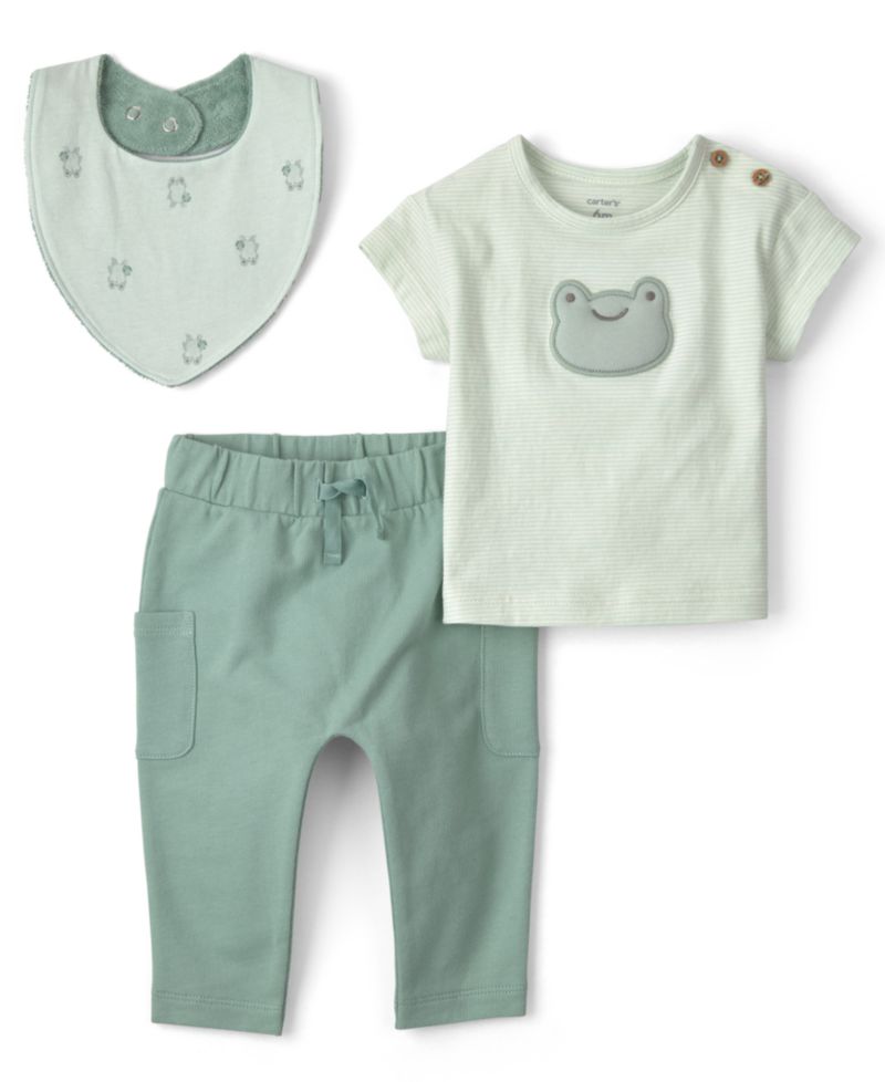 Baby Boys' Short-Sleeve T-Shirt, Bib and Pants, 3-Piece Set