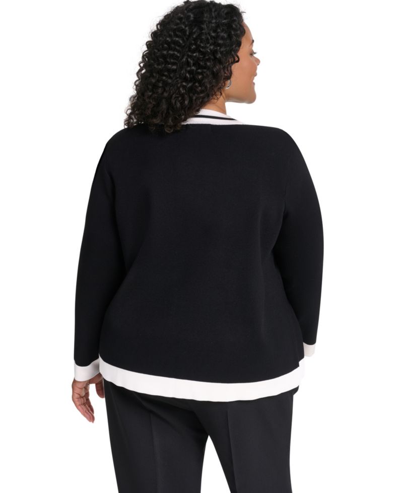 Plus Size Tipped Open-Front Cardigan