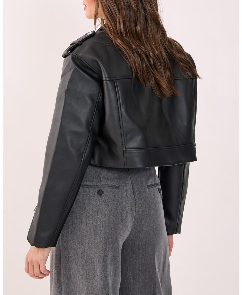 Women's Faux Leather Boxy Biker Jacket