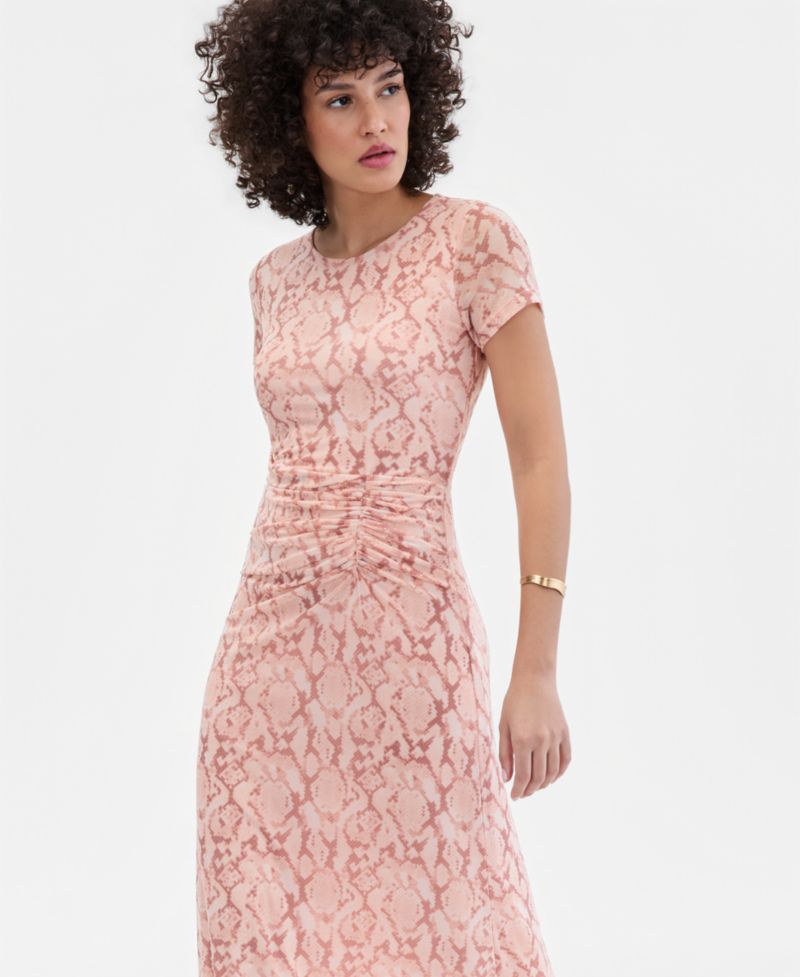 Women's Short-Sleeve Mesh Midi Dress