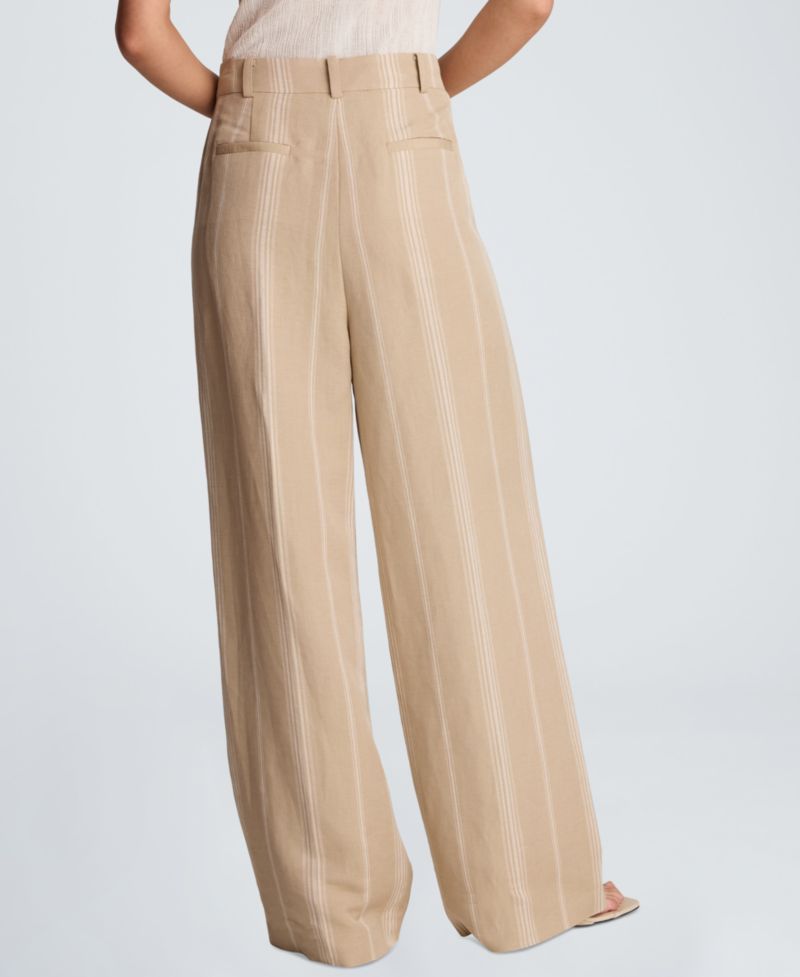 Women's High Rise Fly Front Pleated Wide Leg Linen Pants