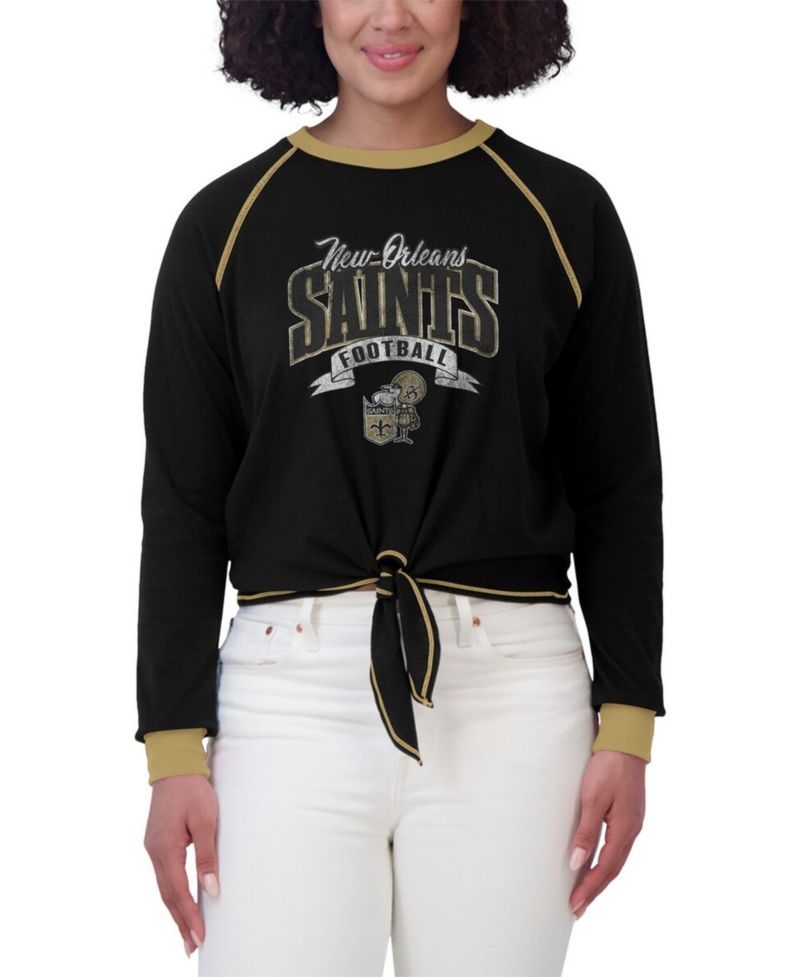 Women's Black/Gold New Orleans Saints Tie-Front Long Sleeve Top