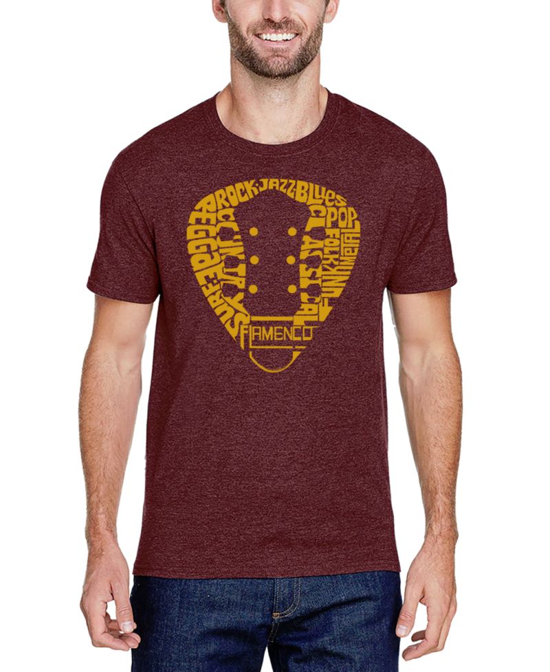 Men's Music Genres Guitar Neck Word Art Cotton and Polyester Blend T-Shirt