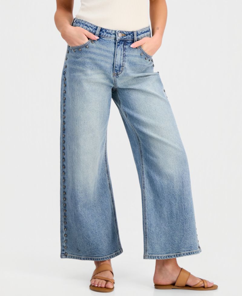 Petite Studded Wide-Leg Jeans