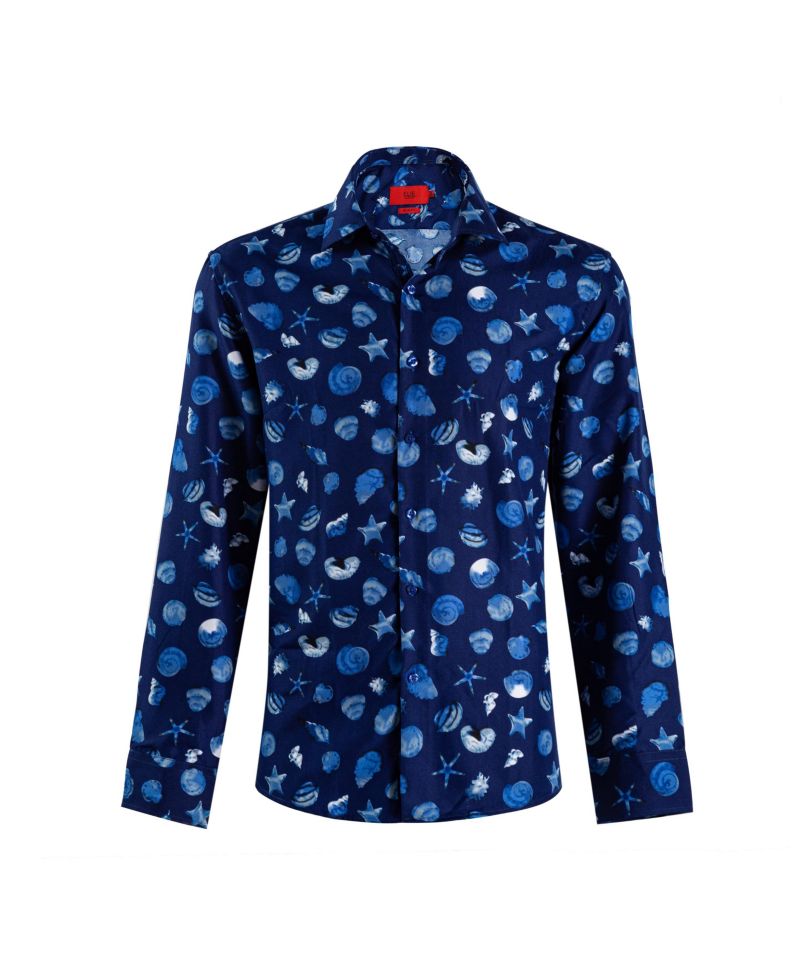 Big Boys Blue Slim Fit Sea Shell Print Shirt