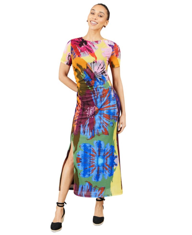 Women's Abstract Floral Mesh Maxi Dress