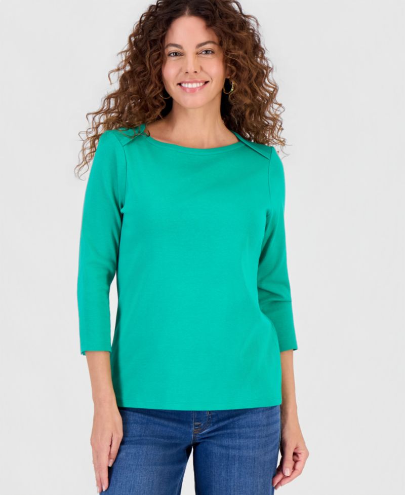 Plus Size 3/4 Sleeve Boat-Neck Top