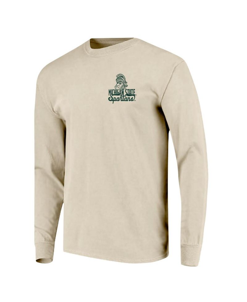 Men's Natural Michigan State Spartans Comfort Colors Mascot Overlay Long Sleeve T-Shirt