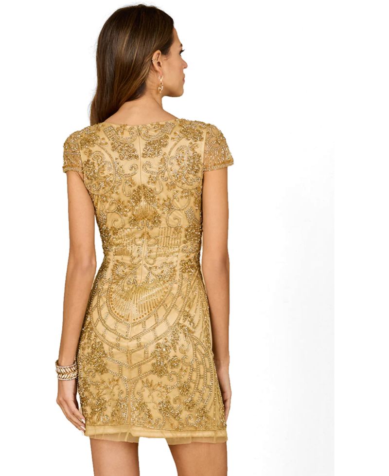 Women's Gold Cap Sleeve Cocktail Dress