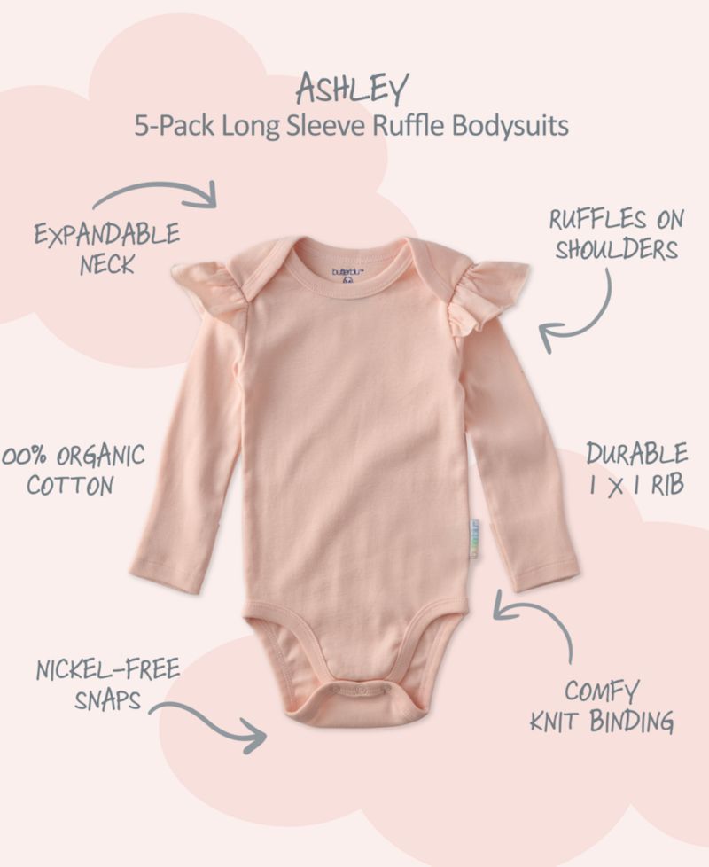 Baby Girls' Ashley Ruffle Shoulder Long-Sleeve Bodysuit, 5-Pack