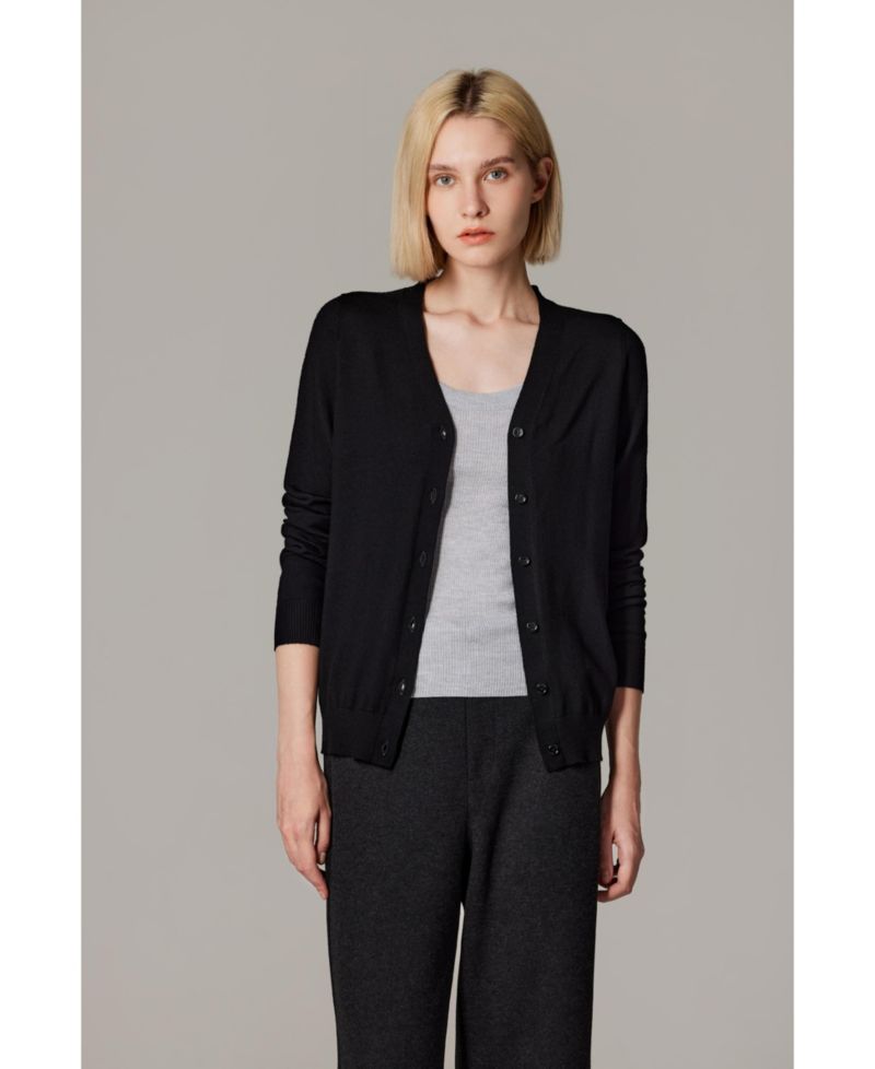 Women's Merino Wool Light Weight Cardigan Ultra Soft Fine Gauge V Neck Sweaters