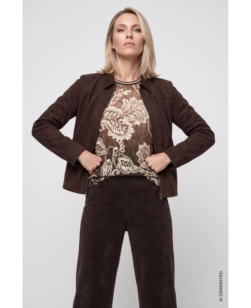Women's Fitted Zip Faux Suede Jacket