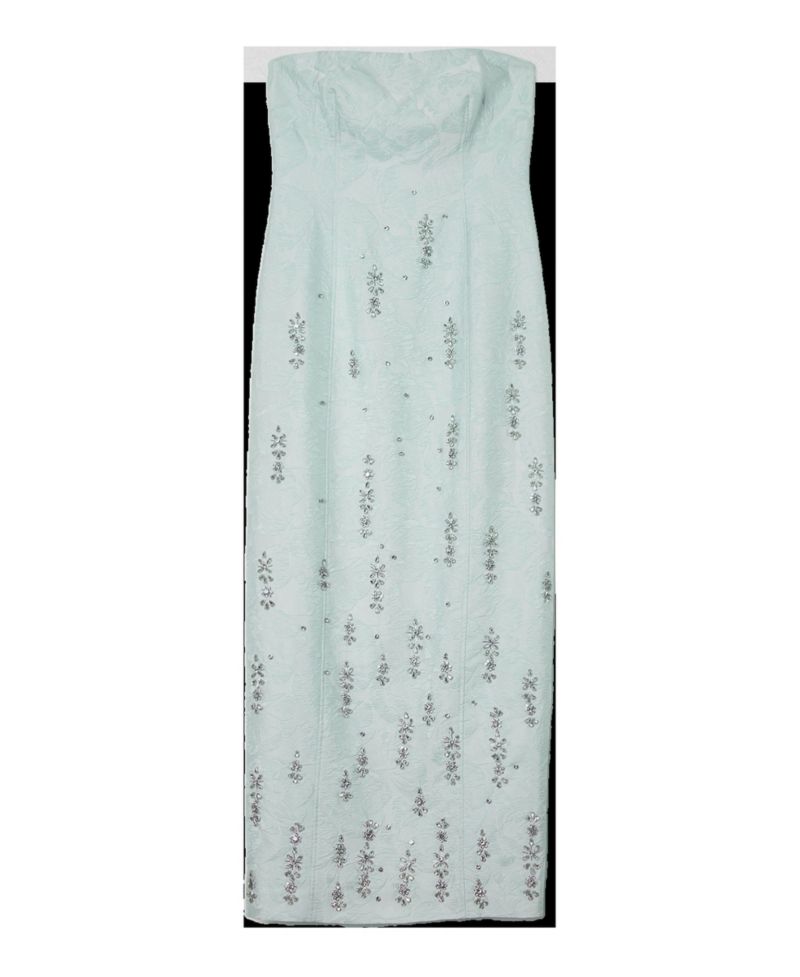 Crystal Embellished Strapless Midi Dress