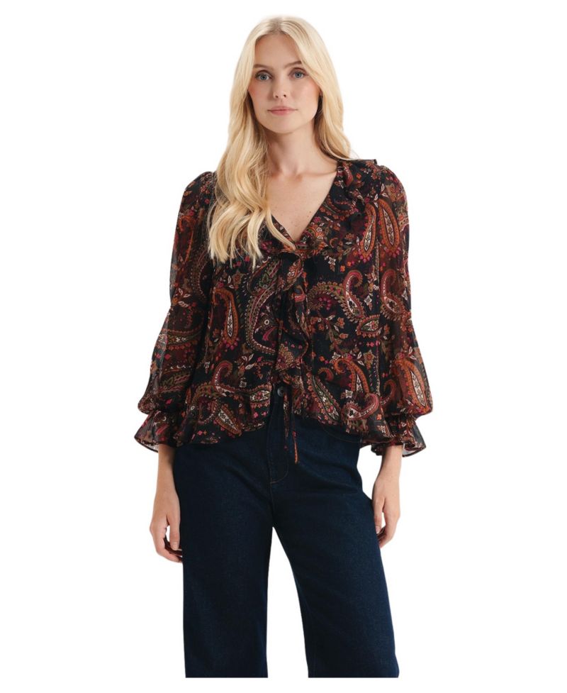 Women's Janelle Printed Chiffon Long-Sleeve Blouse