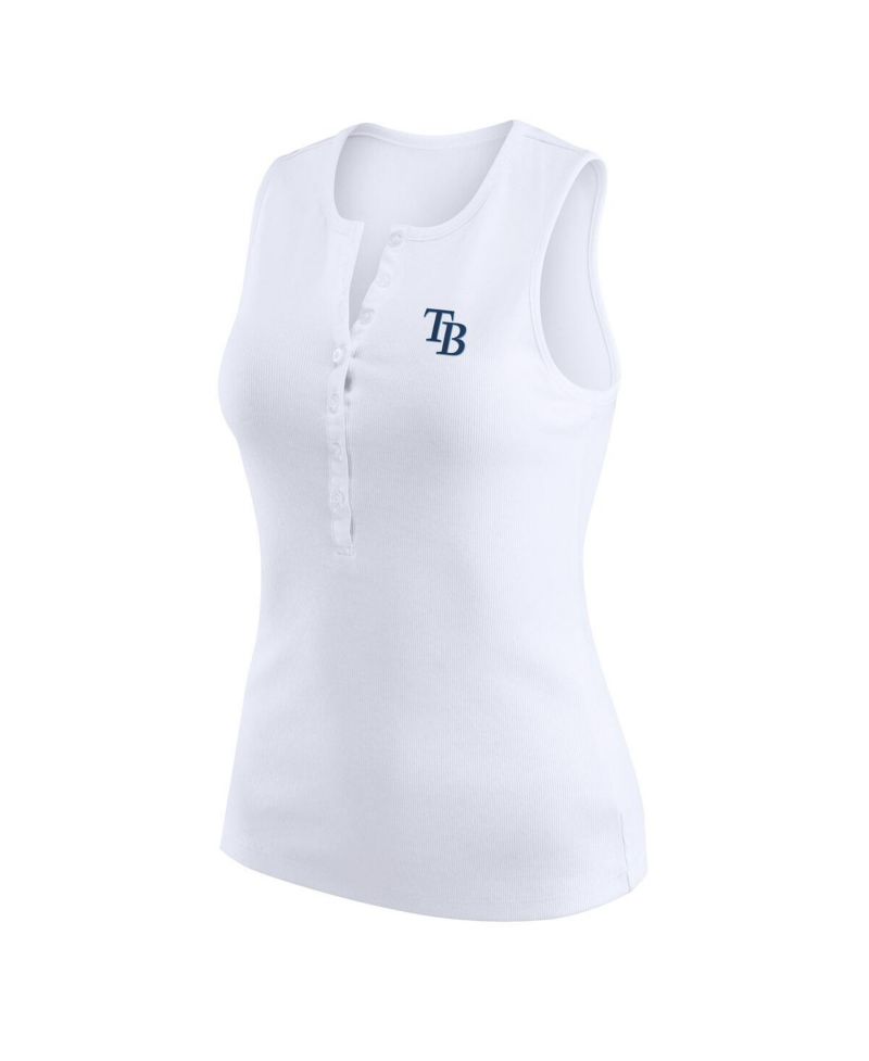 Women's White Tampa Bay Rays Rib-Knit Henley Tank Top
