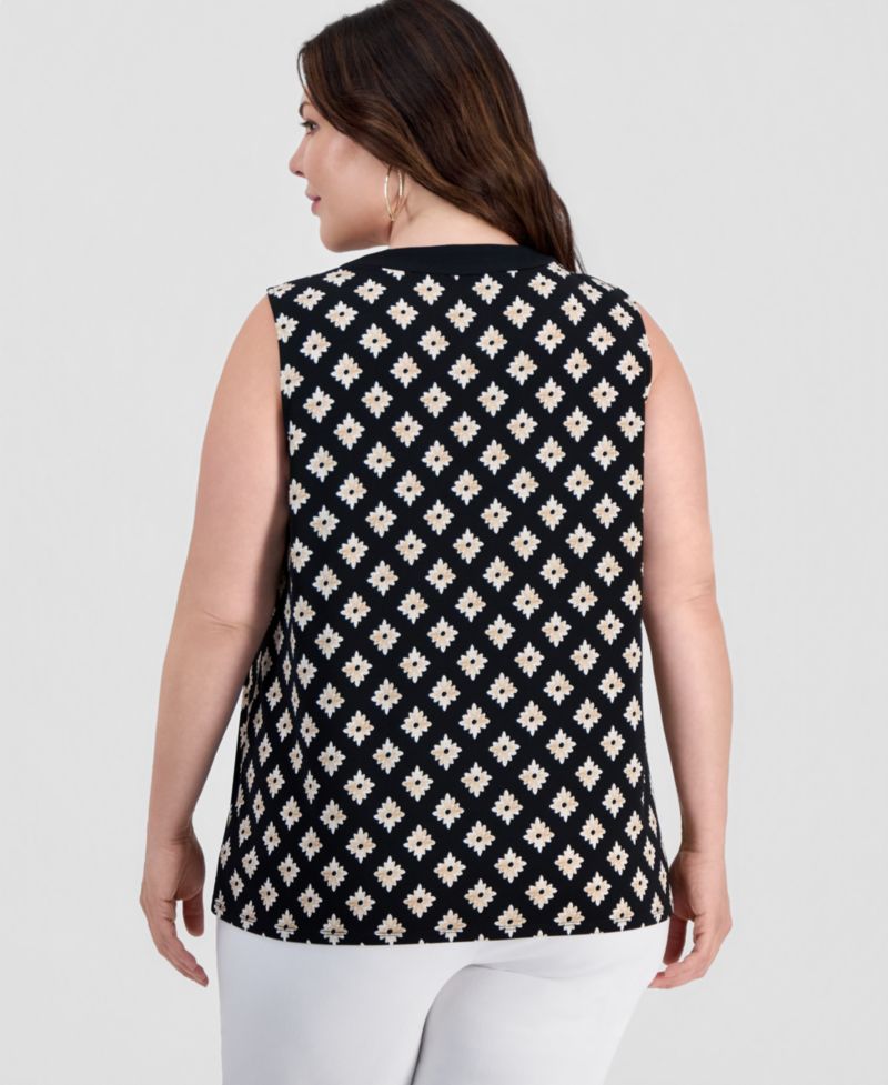 Petite Printed Lace-Up Sleeveless Top