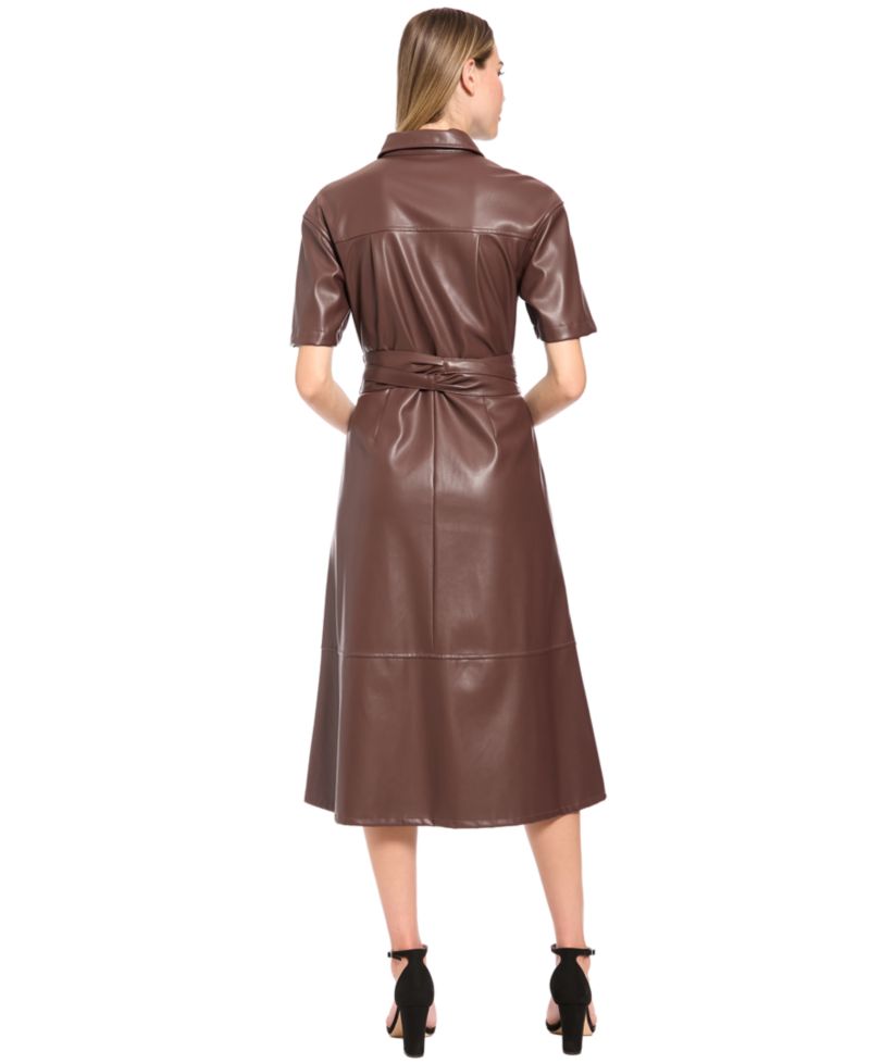 Women's Faux Leather Short-Sleeve Midi Dress