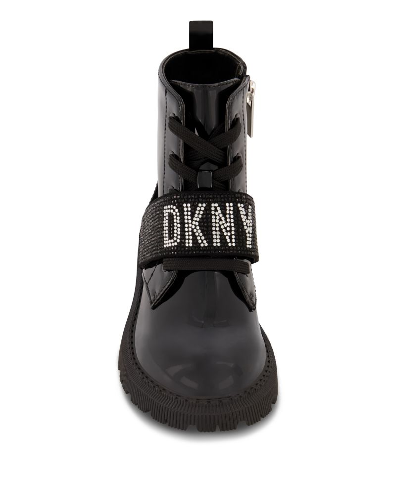 Little Girls Elastic Logo Strap Moto Boots