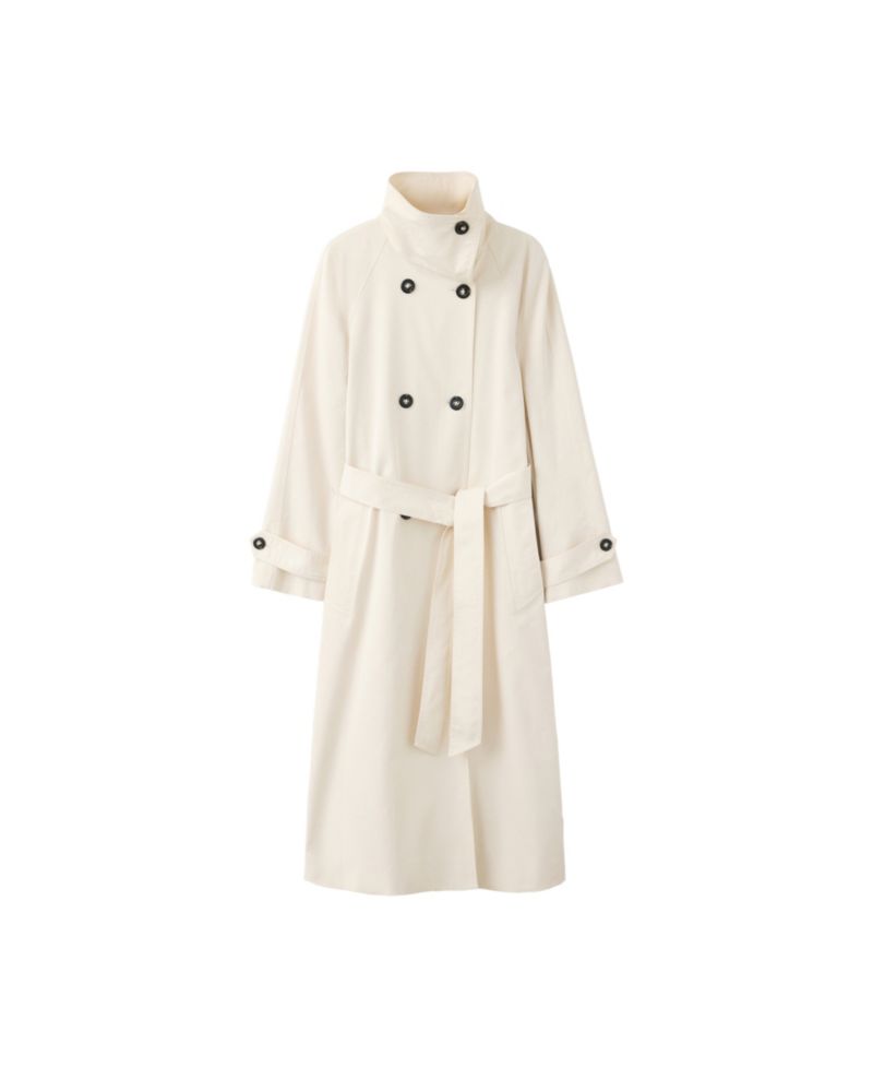 Women's Belted Funnel-Neck Long Trench Coat