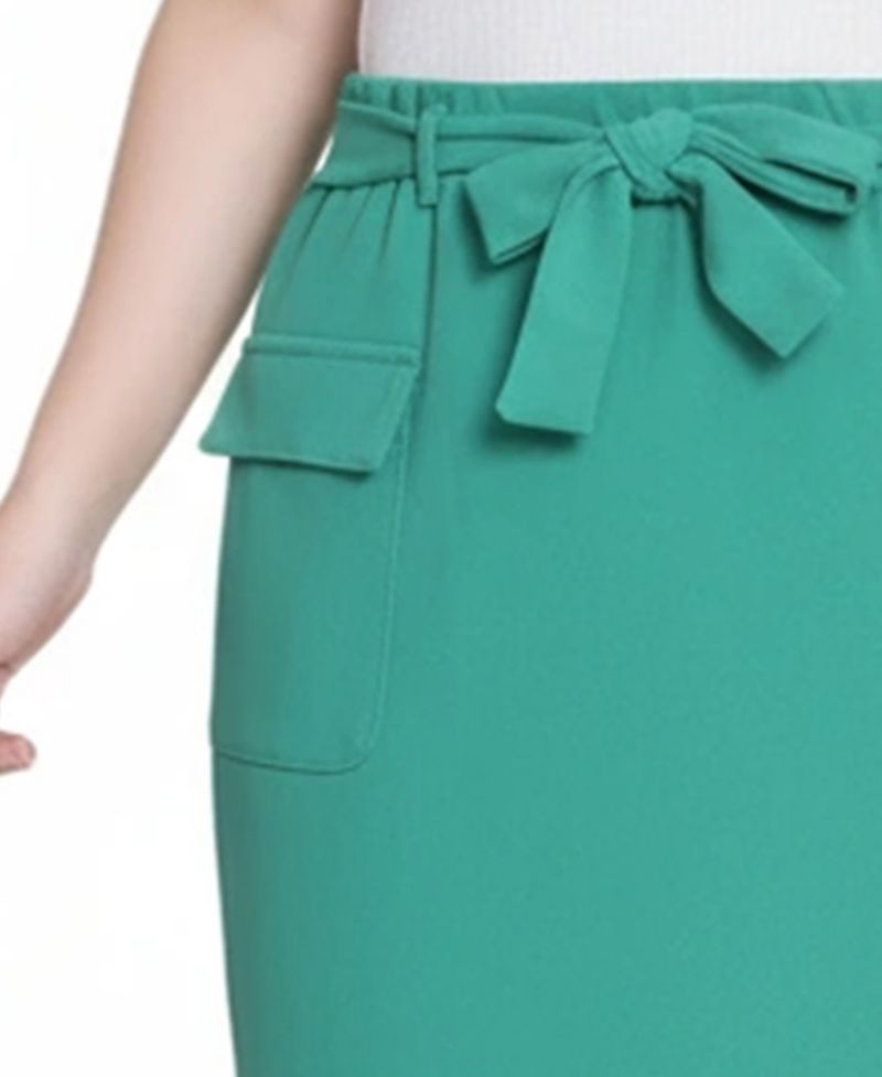 Petite Slim Belted Scuba Crepe Skirt