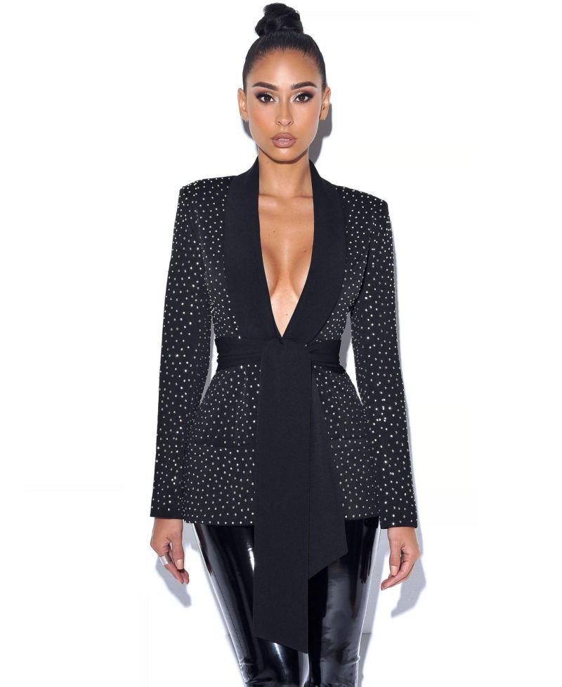 Women's Visionary Crystal Embellished Black Blazer Jacket