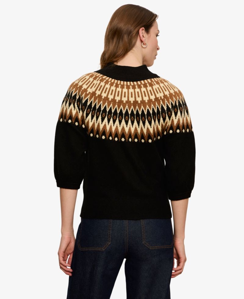 Women's Fairisle Zip-Up Short Sleeve Semi-Cropped Cardigan