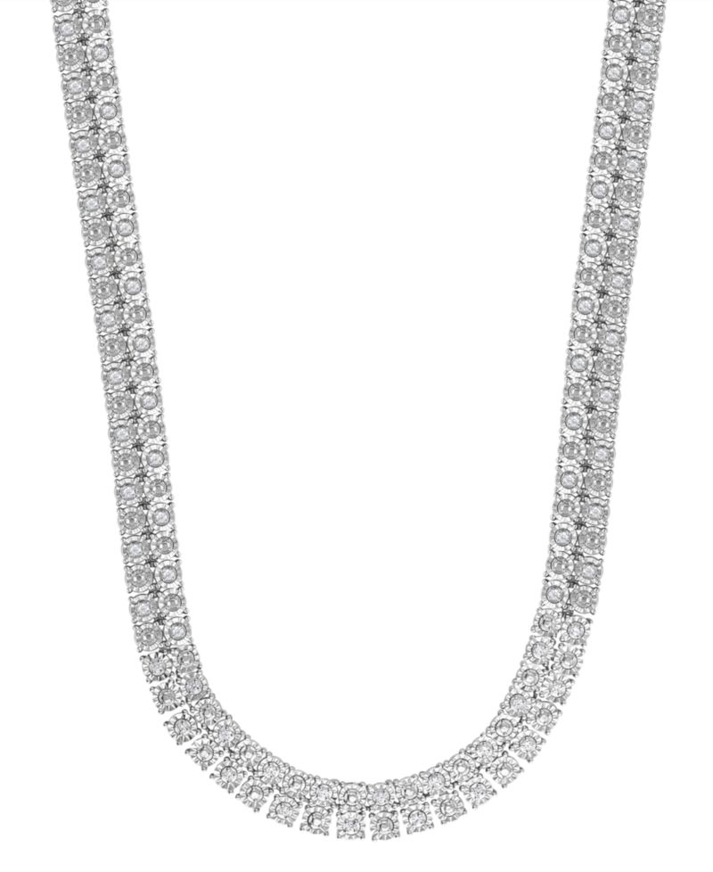 Diamond Double Row Necklace (1 ct. t.w.) in Sterling Silver or 14k Gold-Plated Silver