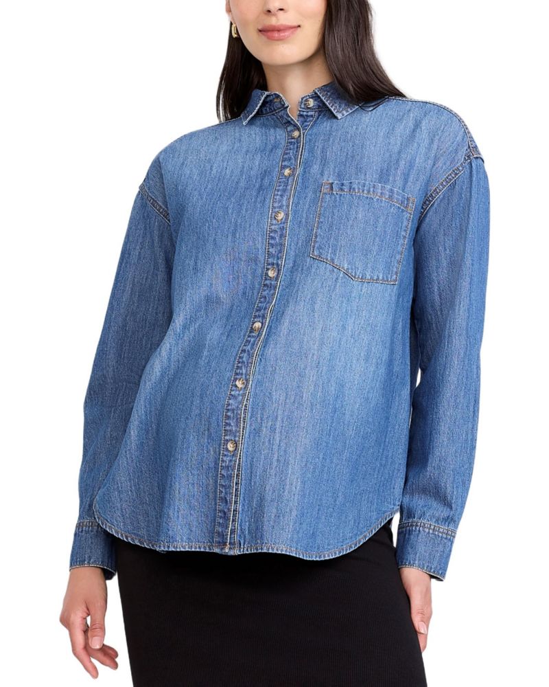 Women's Long Sleeve Button-Up Denim Shirt - Motherhood