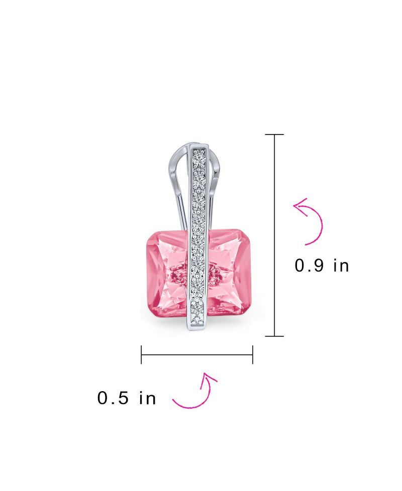 Art Deco Style Pink and Blue Rectangle CZ Drop Cocktail Earrings Silver
