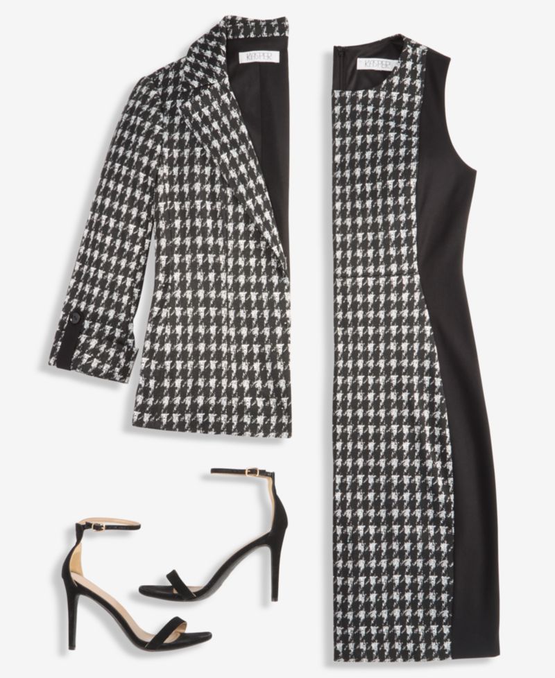 Women's Houndstooth 3/4-Sleeve Open-Front Blazer