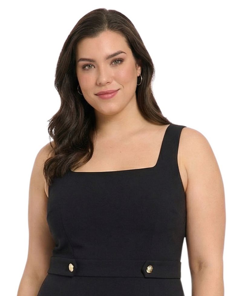 Plus Size Square-Neck Sleeveless Scuba Crepe Midi Dress