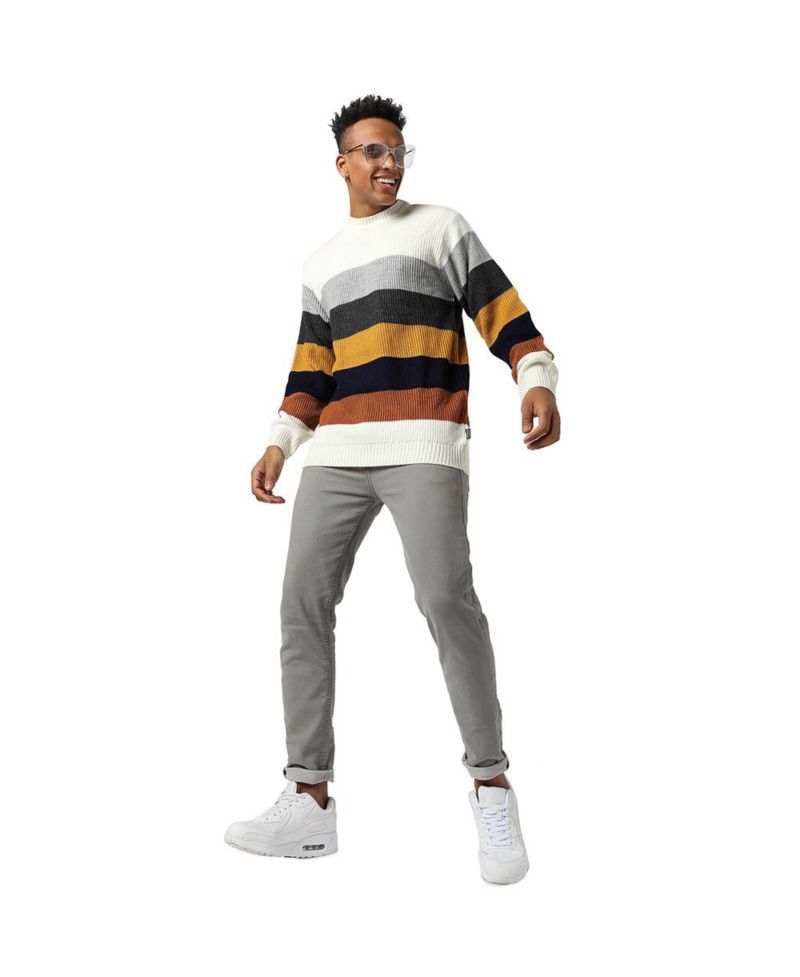 Men's Multicolor Contrast Panel Pullover Sweater