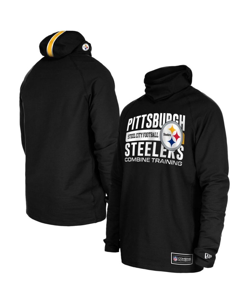 Men's Black Pittsburgh Steelers Functional Fandom Balaclava Helmet Stripe Tri-Blend Hoodie