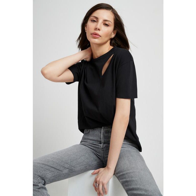 Women's Leonie Organic Cotton Jersey Boxy Half-Sleeve Cutout-Shoulder Top
