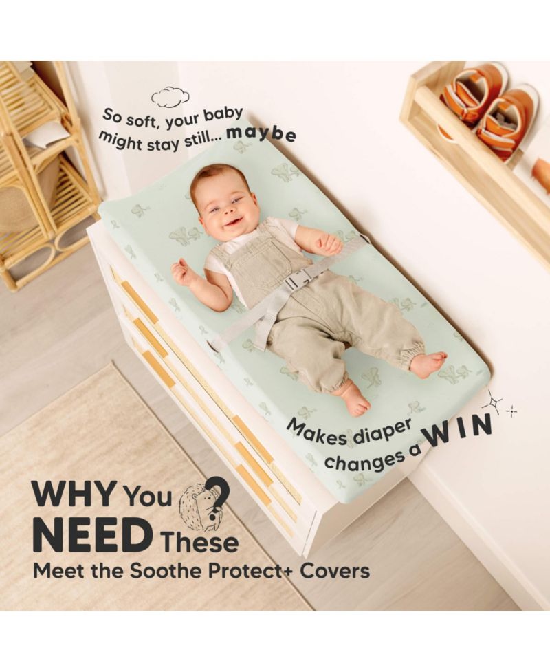 2-Pack Soothe Waterproof Changing Pad Covers for Boy, Girl, 32x16 Soft Cotton Baby Changing Table Pad Cover