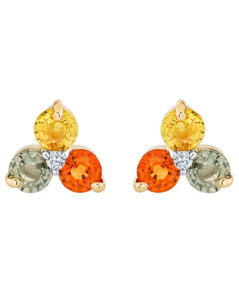Multi-Sapphire (1-7/8 ct. t.w.) and Diamond Accent Stud Earrings in 14k Yellow Gold