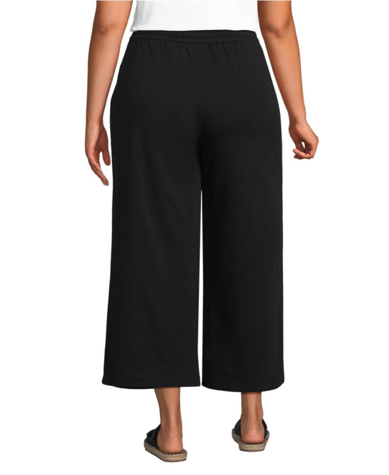 Plus Size Sport Knit Elastic Waist Wide Leg Crop Pants