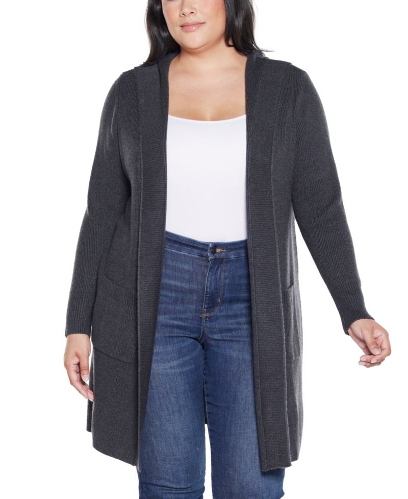 Plus Size Hooded Novelty-Stitch Coatigan Sweater