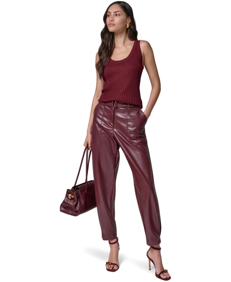 Women's Cargo High-Rise Tapered-Leg Polyurethane Pants