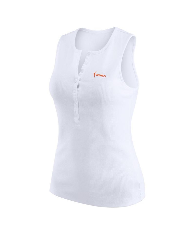 Women's White WNBA Gear Rib-Knit Henley Tank Top